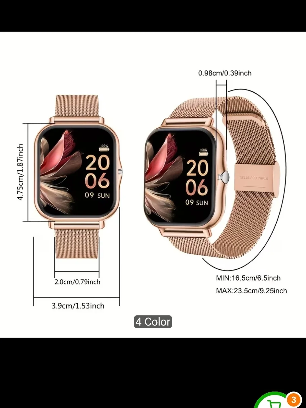 Smart Fitness Watch with Rose Gold Mesh Band Android